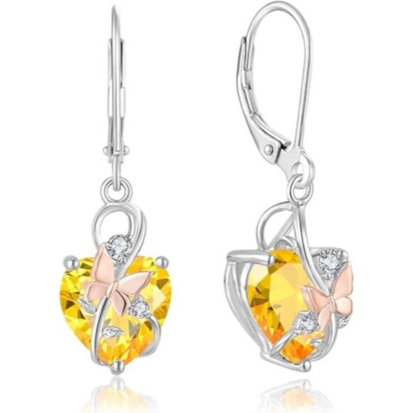 November Citrine Sterling Silver Infinity Butterfly Heart Birthstone Earrings